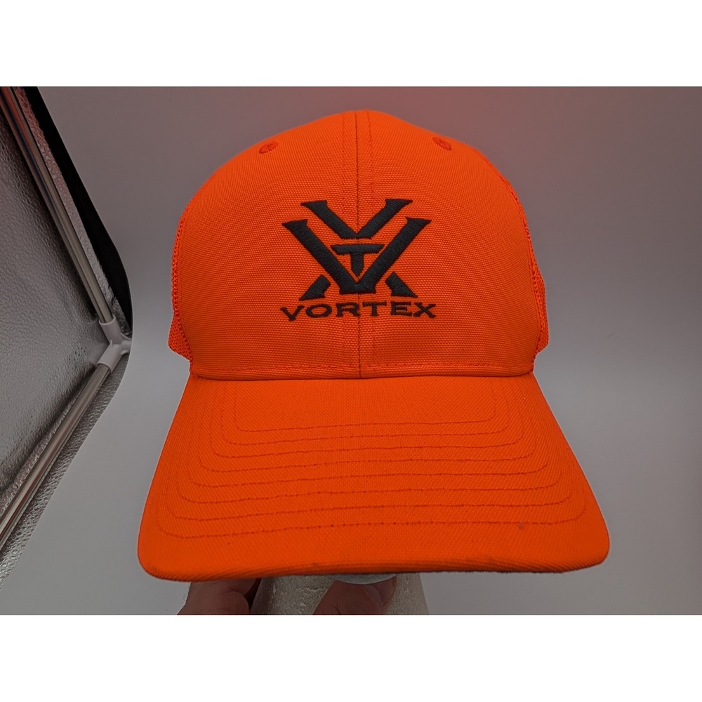 Vortex Optics Blaze Orange Trucker Hat Mesh Snapback Hunting Cap Logo Black